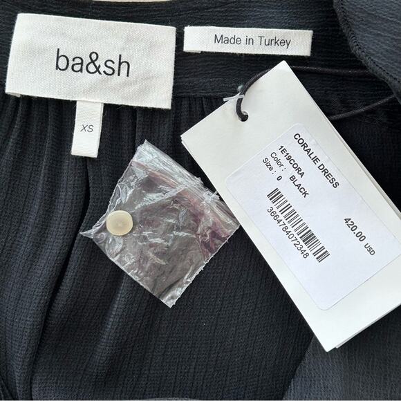 BA&SH Coralie Faux Wrap Dress Size 4 Int'l XS Black Asymmetrical Sleeveless - Picture 13 of 16